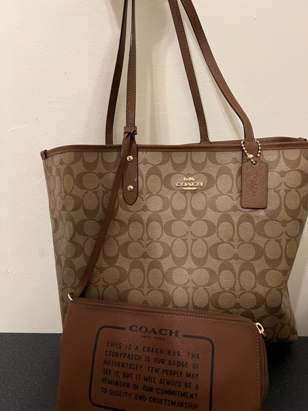 Coach Tan/reversable Brown Signature Canvas Tote with Matching Pouch